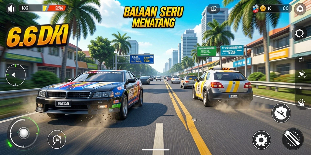 Screenshot gameplay 66D menampilkan balapan mendebarkan di trek yang menantang.