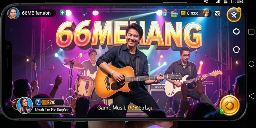Screenshot gameplay 66MENANG menampilkan pengguna bernyanyi dengan antusias.