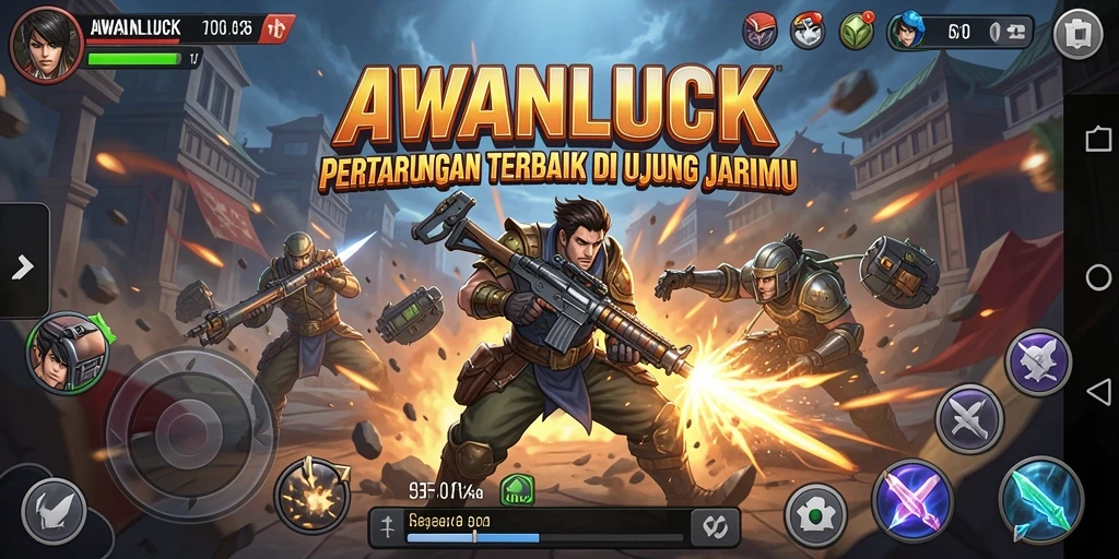 Tangkapan layar menunjukkan pertarungan mendebarkan di AWANLUCK dengan karakter beraksi.