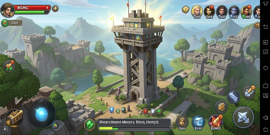 Tangkapan layar menampilkan aksi seru dalam bermain BIGMSG Tower Defense.