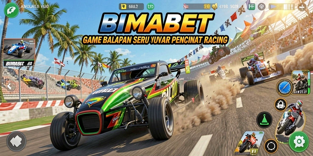 Tampilan menarik dari gameplay Racing di BIMABET dengan mobil dan lintasan berwarna-warni.