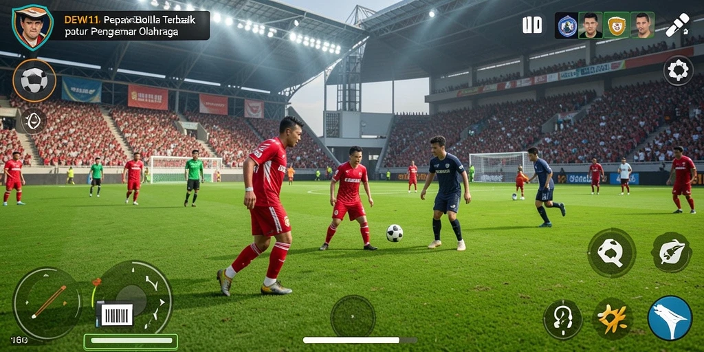 Tampilan gameplay DEWI11 dengan aksi sepak bola yang seru dan mendebarkan.