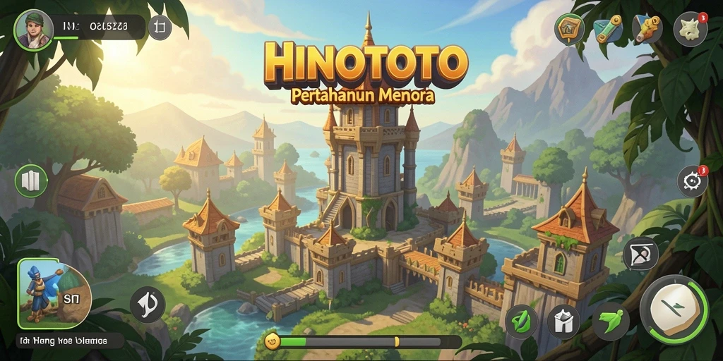 Tampilan gameplay HINOTOTO yang menawan dalam pertahanan menara.