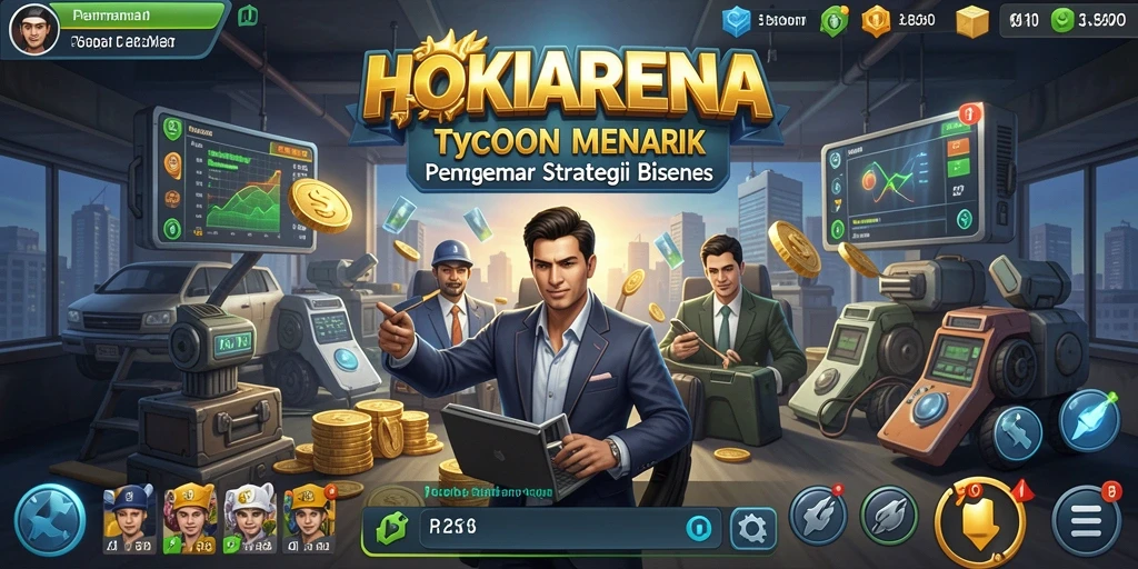 Tampilan gameplay HOKIARENA yang menunjukkan strategi manajemen bisnis.