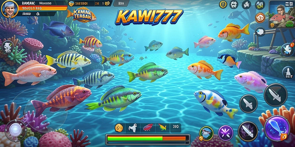 Gameplay seru KAWI777 menembak berbagai ikan.