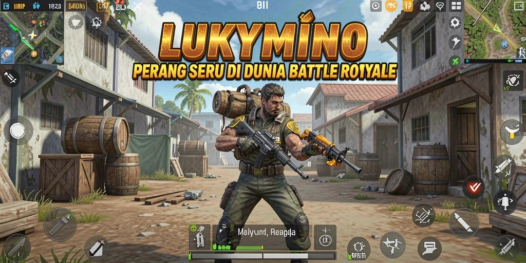 Tampilan permainan LUKYMINO dengan aksi seru dalam mode Battle Royale.