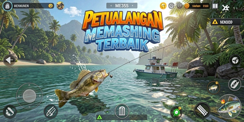 Gameplay seru memancing di berbagai lokasi indah.