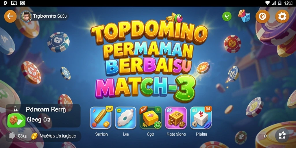 Gameplay TOPDOMINO yang seru dengan tantangan Match-3.