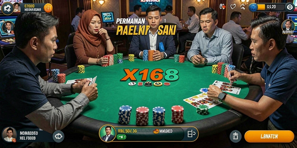 Screenshot gameplay X168 menampilkan suasana meja Poker yang realistis.